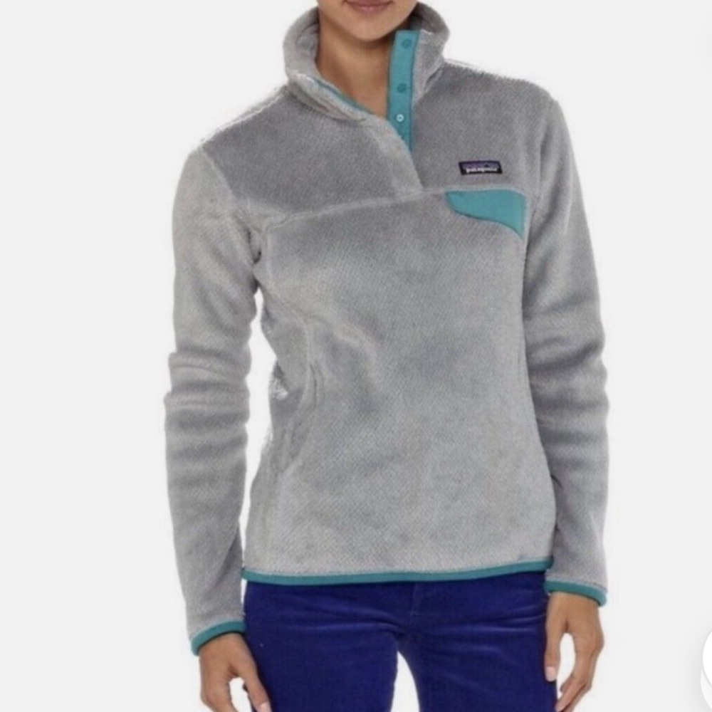 Patagonia Gray and Teal Fleece Pullover